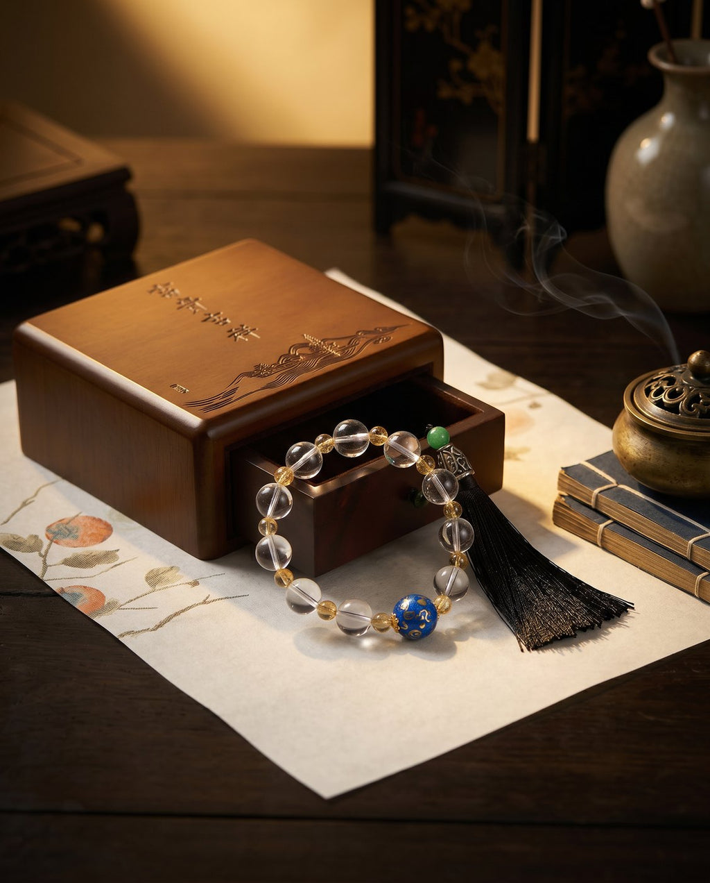 Too Much Negative Energy Around You? Wear This “Moving Purifier” on Your Wrist — Clear Quartz & Heritage Lacquer Bracelet