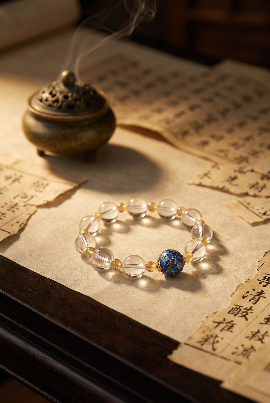 Too Much Negative Energy Around You? Wear This “Moving Purifier” on Your Wrist — Clear Quartz & Heritage Lacquer Bracelet
